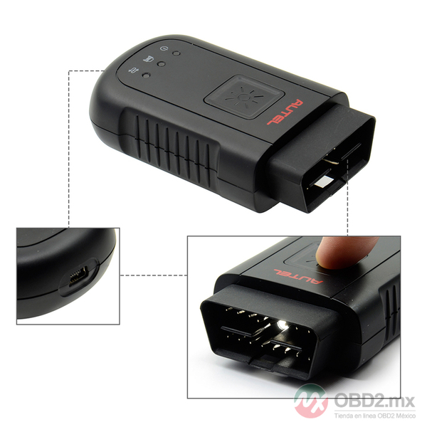 Autel MaxiSYS-VCI 100 es una Interfaz de Comunicación de Vehículos Bluetooth Compacta que se conecta a Autel MS906BT/ MK906BT/ MK908P/ Elite/ MS908.