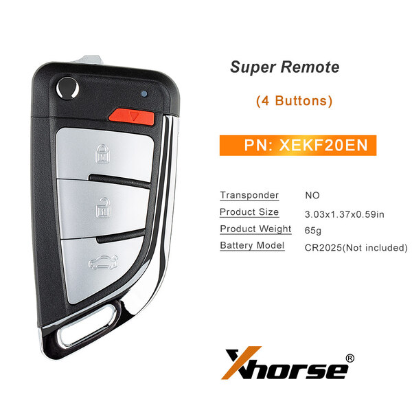 Xhorse XEKF20EN Super Remote Tipo Cuchillo de 4 Botones con Super Chip 10 unidades/lote