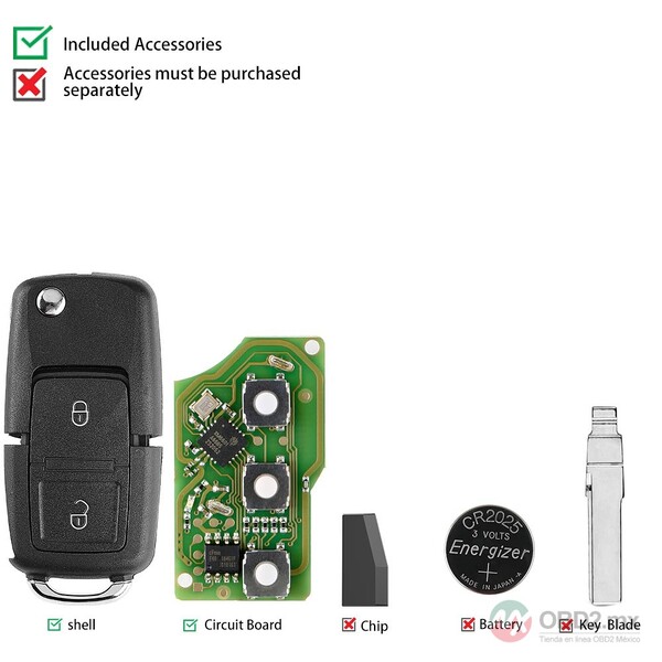 Llave con cable Xhorse XKB508EN, estilo B5, 2 botones, compatible con MINI Key Tool/VVDI2, paquete de 10 unidades.