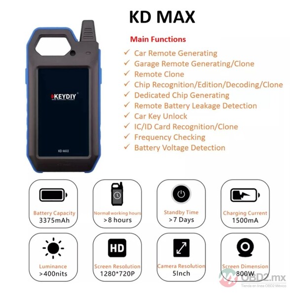 KEYDIY KD-MAX es un programador de llaves para automóviles que también funciona como generador remoto, lector de chips y probador de frecuencia.