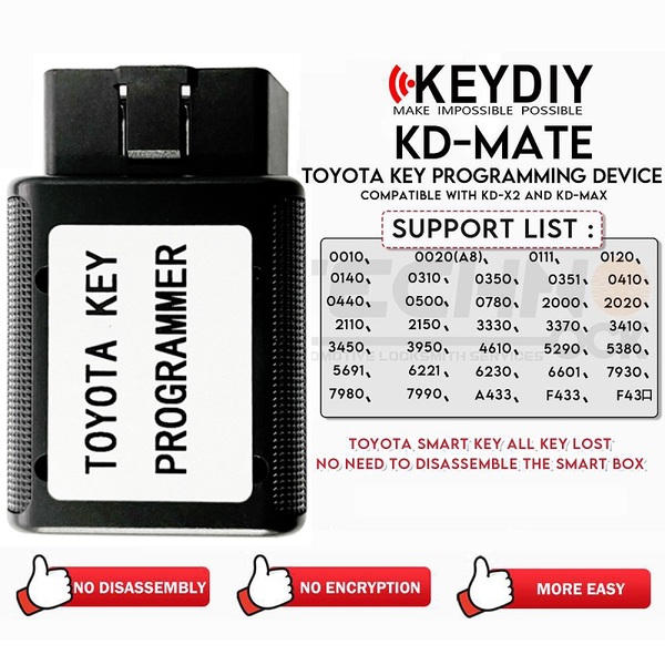 KEYDIY KD MATE Adaptador OBD KD-MATE Hacer Nuevas Llaves Inteligentes para Toyota 4A/8A/4D Todas las Llaves Perdidas Trabaja Con KD-X2/KD AMX