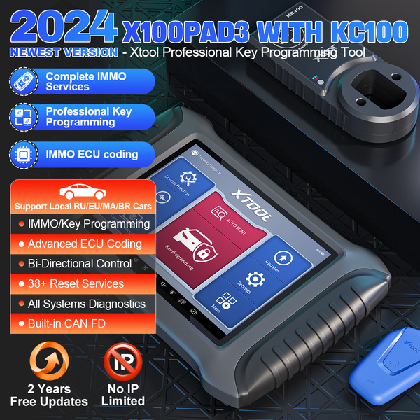 XTOOL X100 PAD3 Programación de Llaves con Adaptador EEPROM KC100 Codificación de ECU y PMI, Diagnóstico de Todos los Sistemas del Automóvil