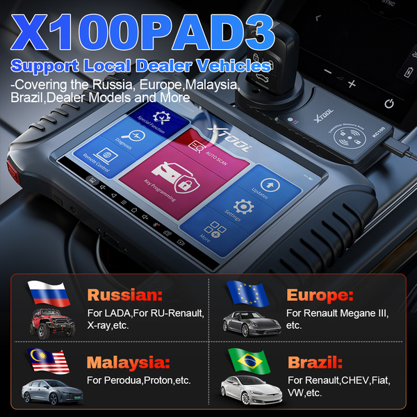 XTOOL X100 PAD3 Programación de Llaves con Adaptador EEPROM KC100 Codificación de ECU y PMI, Diagnóstico de Todos los Sistemas del Automóvil