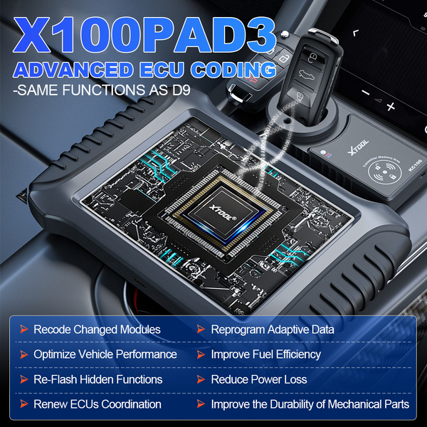 XTOOL X100 PAD3 Programación de Llaves con Adaptador EEPROM KC100 Codificación de ECU y PMI, Diagnóstico de Todos los Sistemas del Automóvil