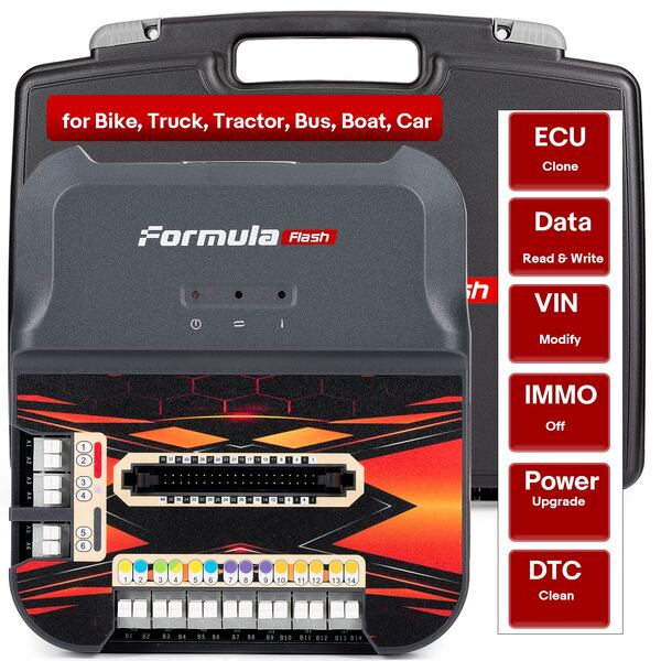 FormulaFlash Clonación ECU, Lectura/Escritura de Datos, Modificación VIN, IMMO Off, Mejora de Potencia, Limpieza DTC para Moto, Camión, Auto, Barco.