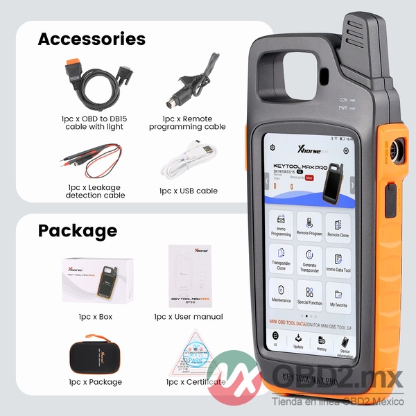 Xhorse XDKMP0EN VVDI Key Tool Max Pro con función MINI OBD Tool, Agrega CAN FD, Voltaje y Corriente de Fuga.