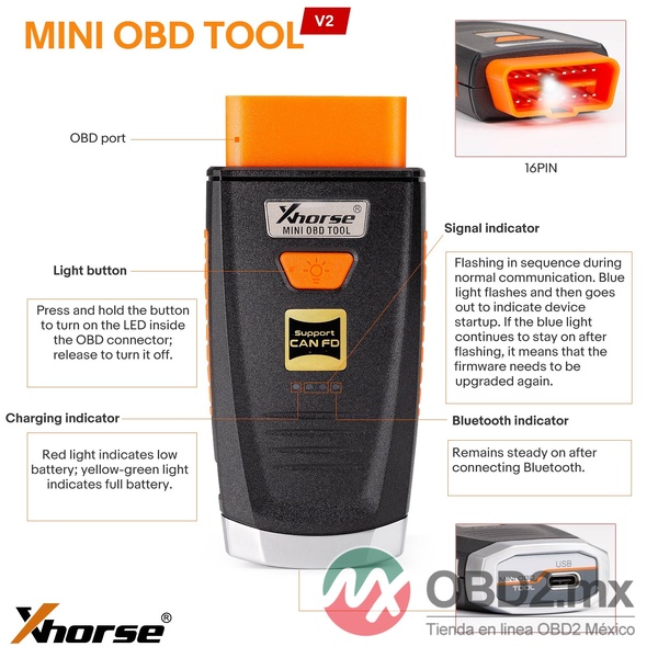 Xhorse Mini OBD Tool V2 XDMO20 ahora es compatible con el protocolo CANFD/Luz LED/Caja IMMO 8A para pérdida total de llaves